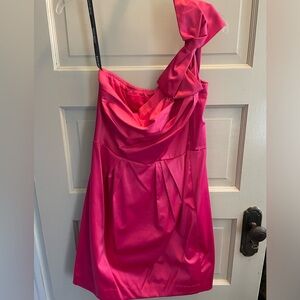 Bisou Bisou Barbie Pink Satin One Shoulder Dress w/Bow Size 10
